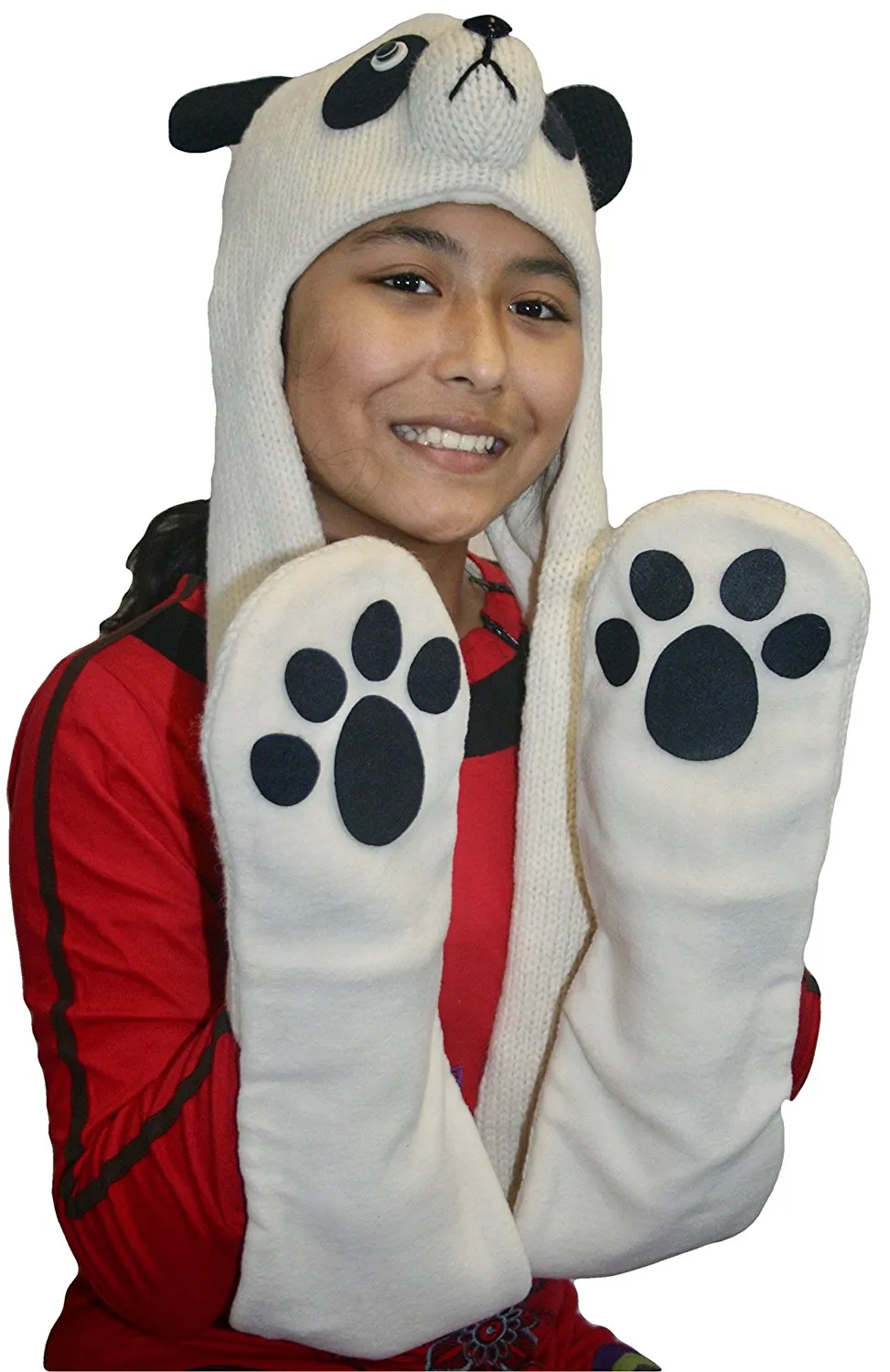 Animal Hat Combo Winter Fleece Headwear with Long Scarf and Mitten
