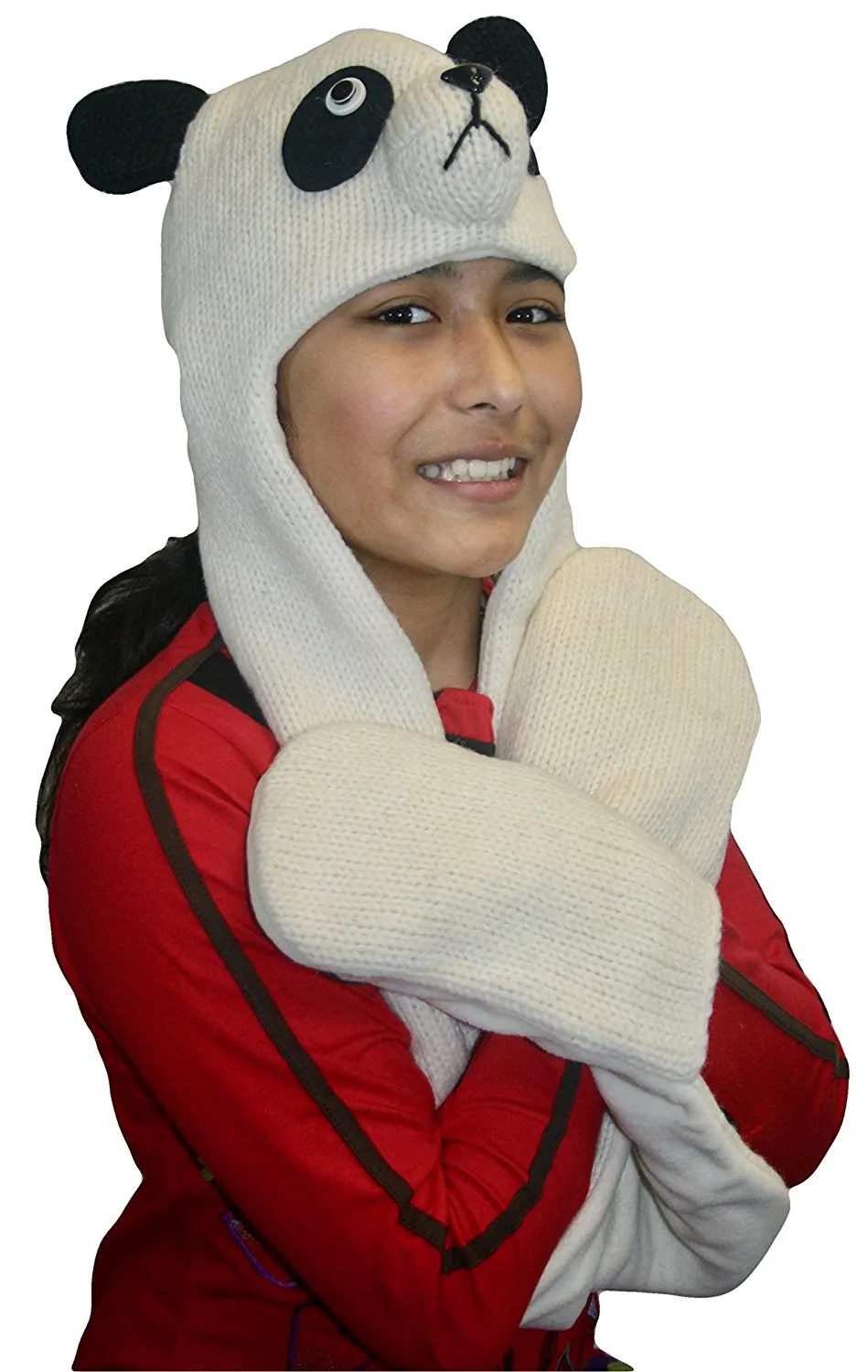 Animal Hat Combo Winter Fleece Headwear with Long Scarf and Mitten