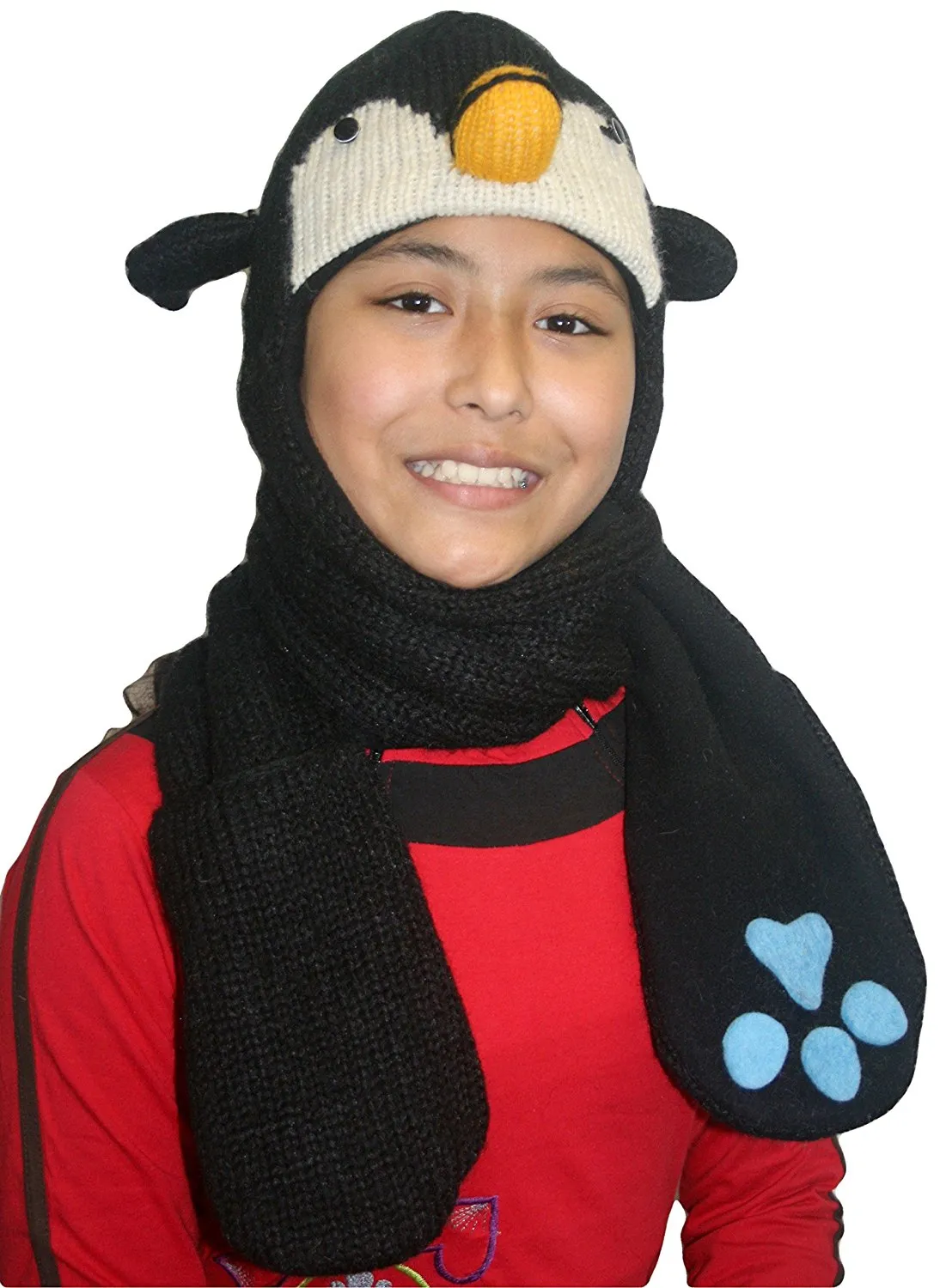 Animal Hat Combo Winter Fleece Headwear with Long Scarf and Mitten