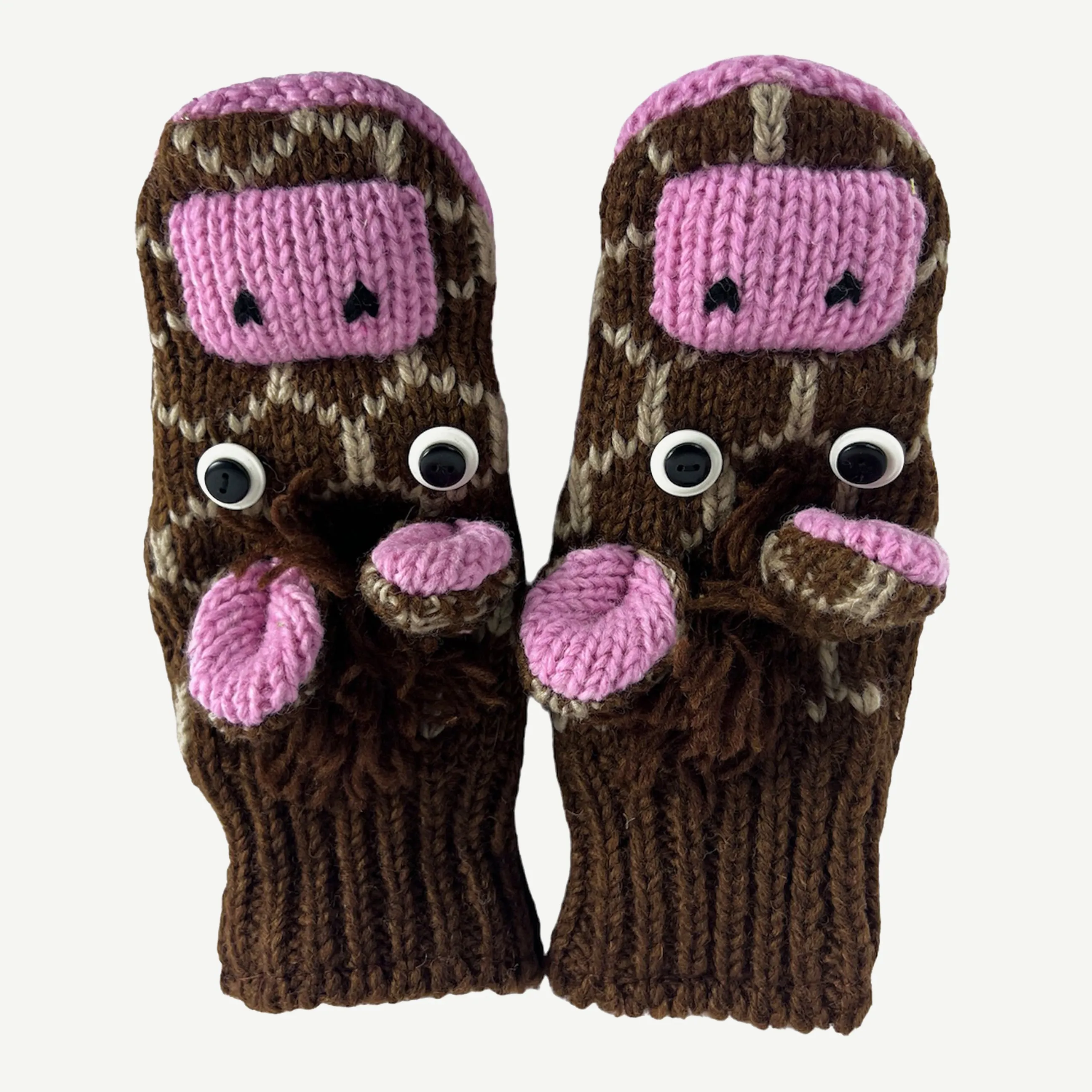 Assorted Highland Soft Wool Fleece Lined Outdoor Animal Mitten Glove