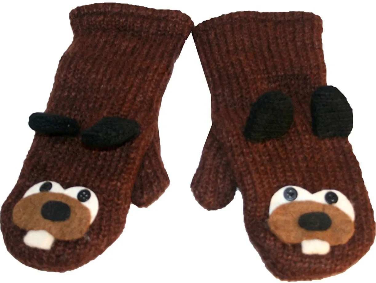 Assorted Highland Soft Wool Fleece Lined Outdoor Animal Mitten Glove