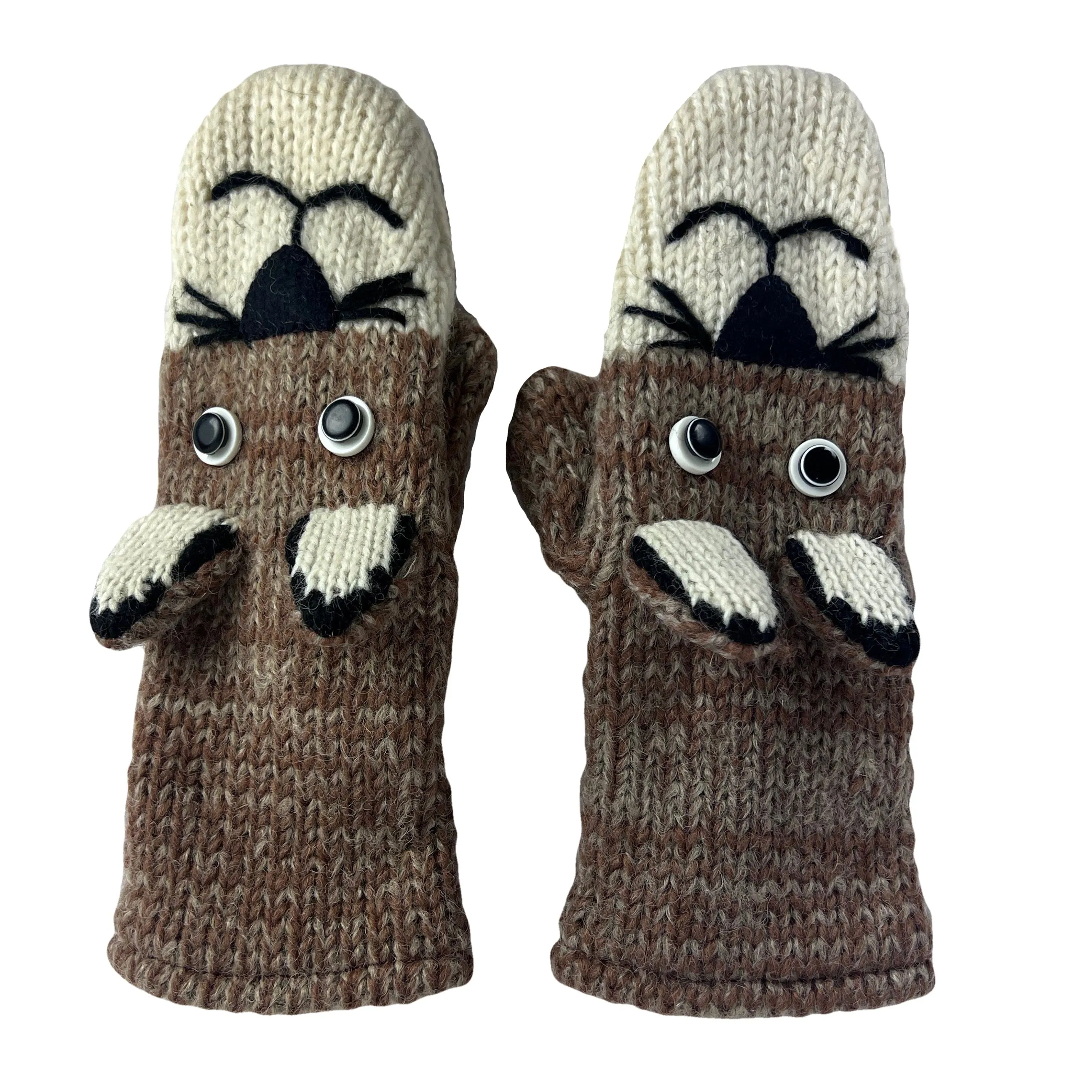 Assorted Highland Soft Wool Fleece Lined Outdoor Animal Mitten Glove