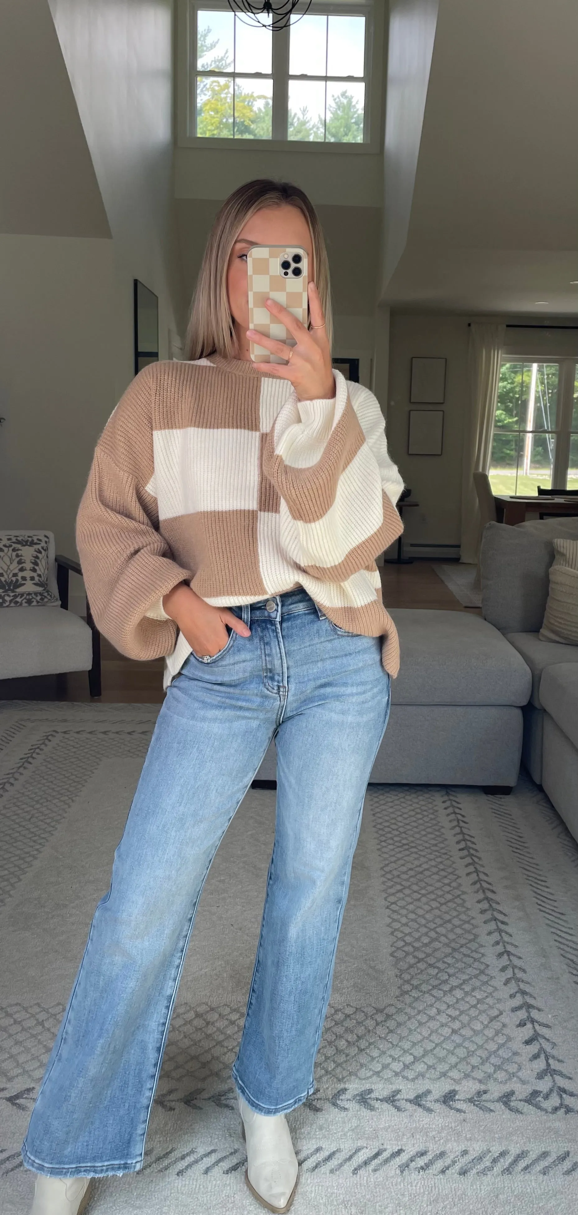 Cozy Colorblock Sweater // Tan