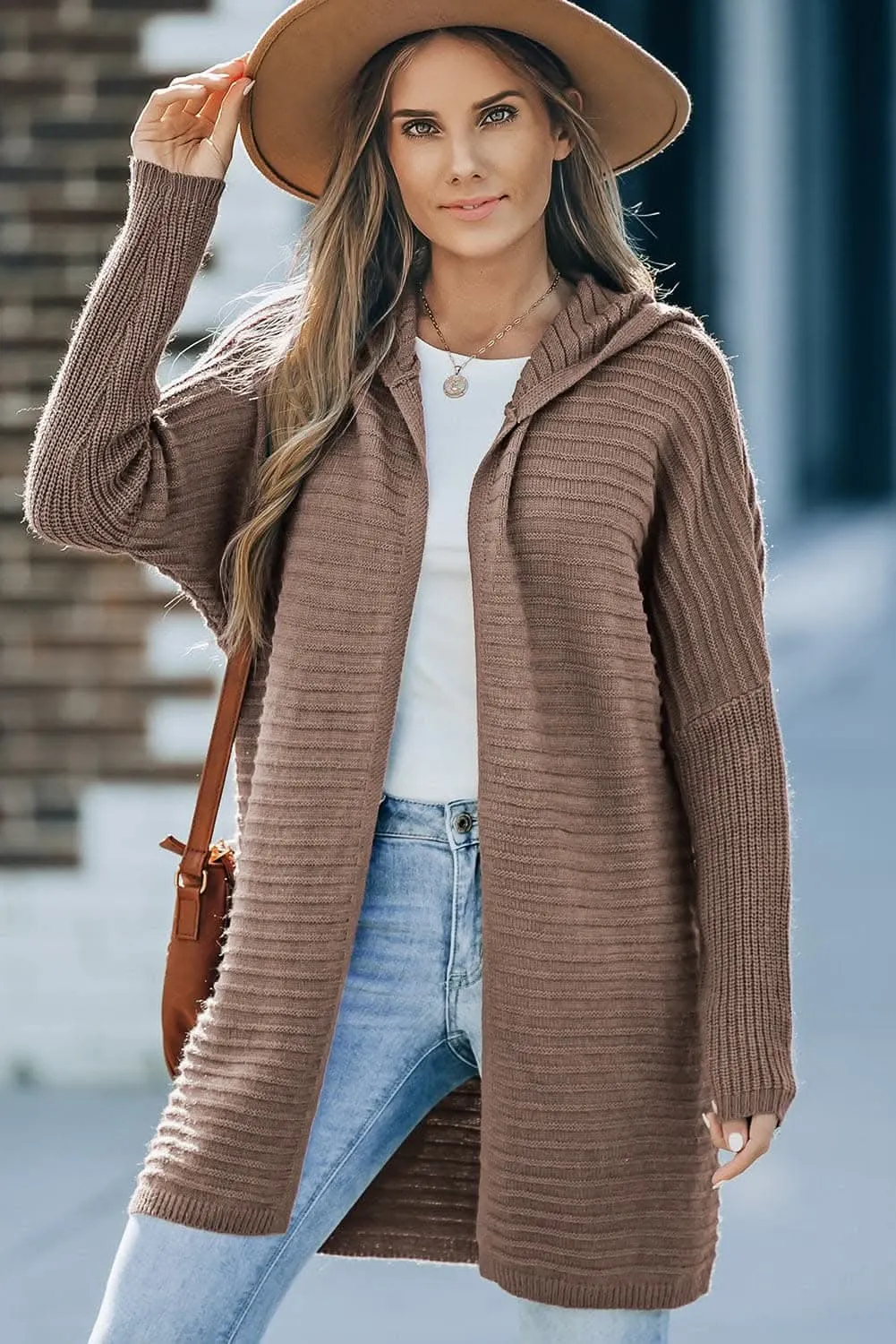 Cozy longline hooded cardigan