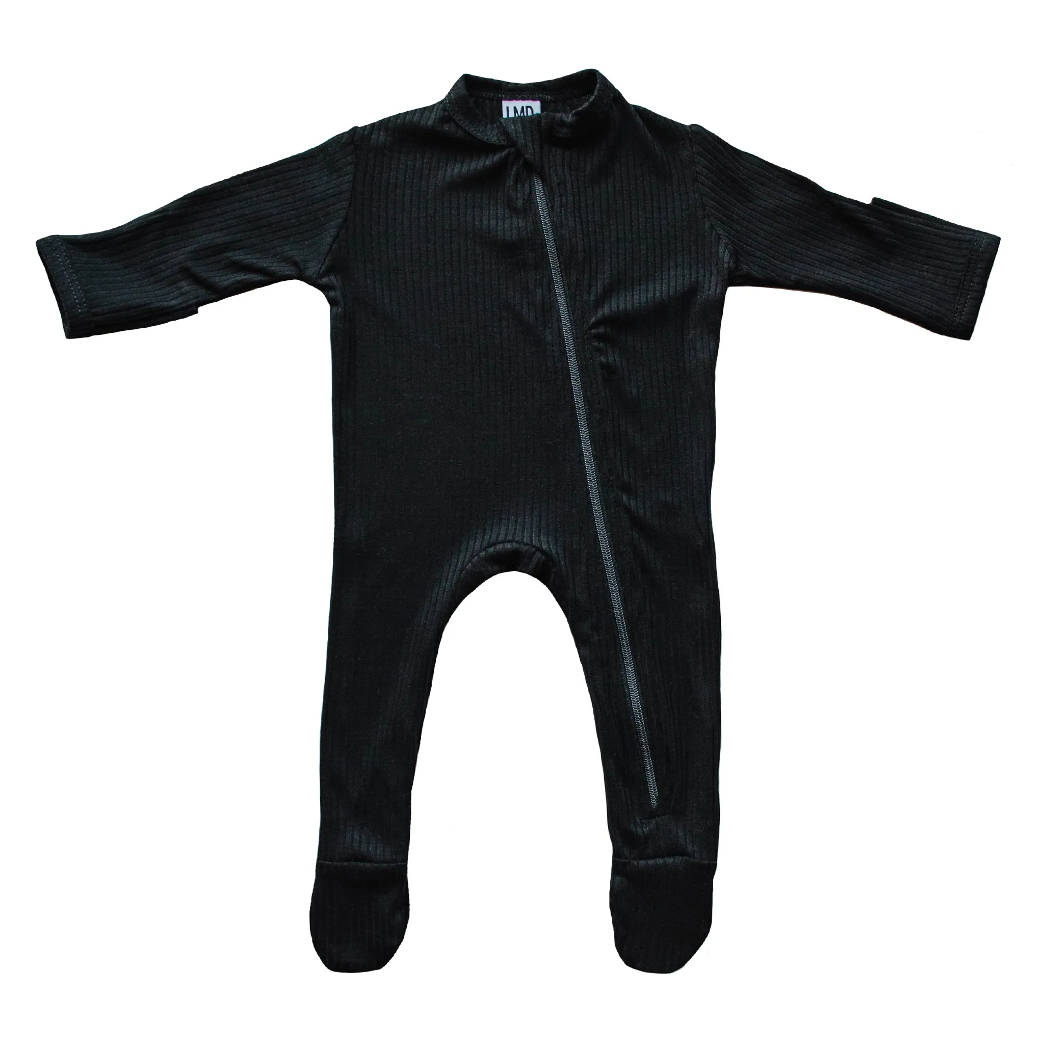 Cozy Zipper Footie Sleeper | Black Rib