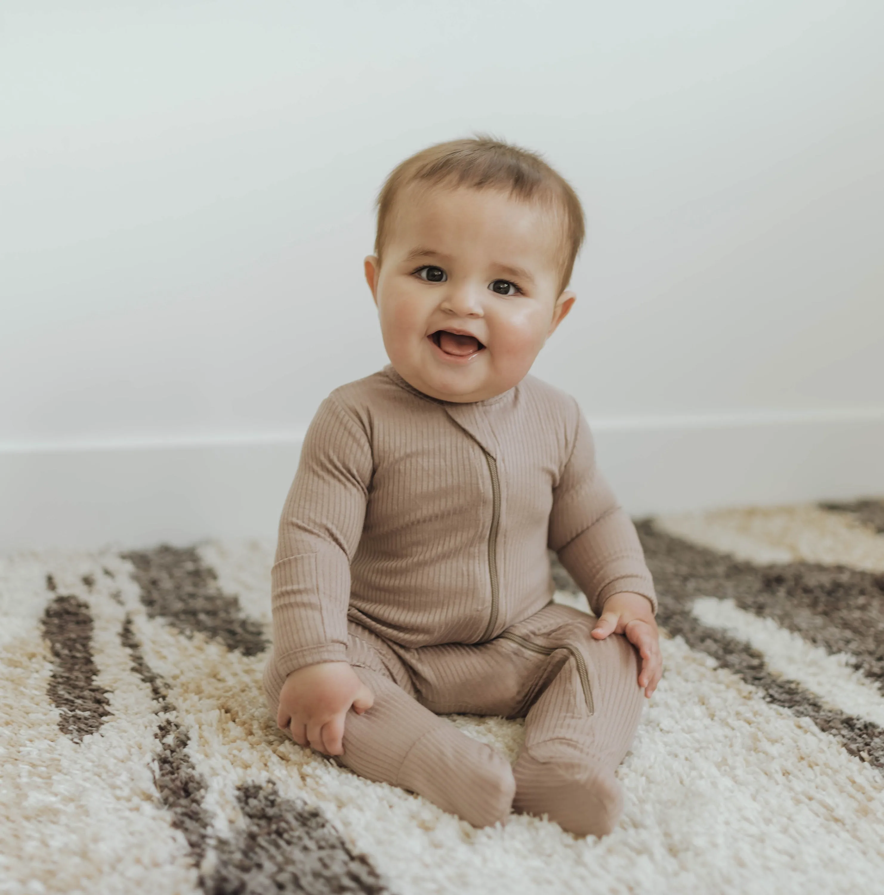 Cozy Zipper Footie Sleeper | Mocha Rib