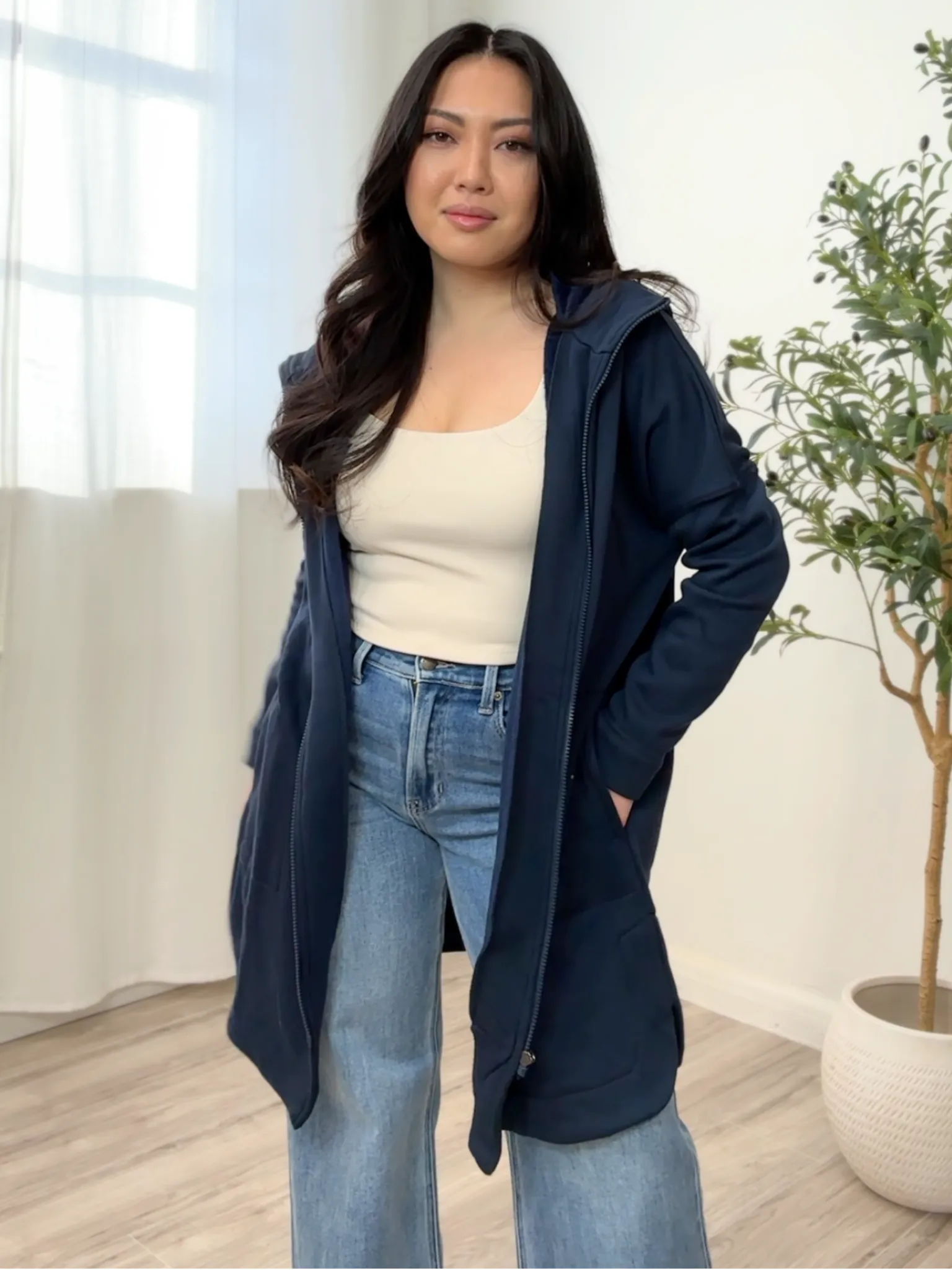 Jenna Zip Fleece Long Cardigan
