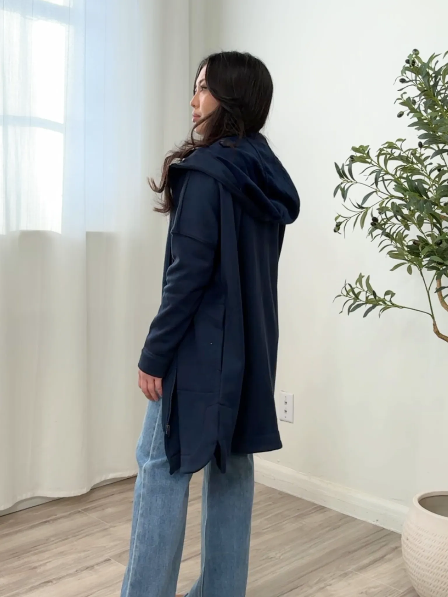 Jenna Zip Fleece Long Cardigan