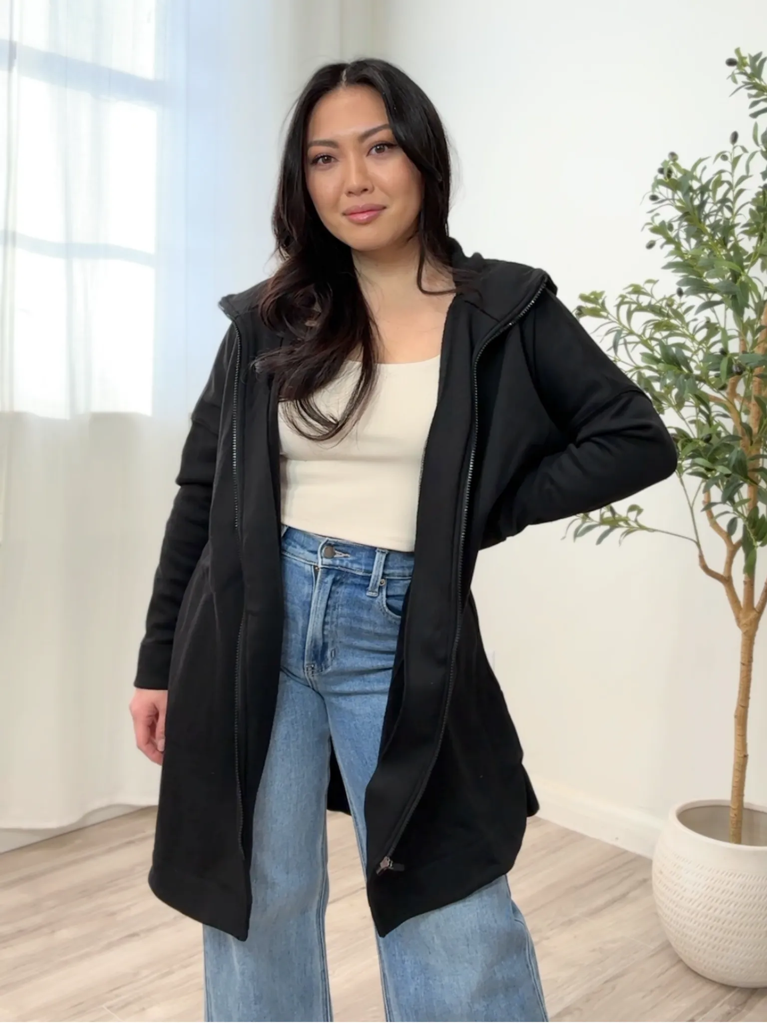 Jenna Zip Fleece Long Cardigan