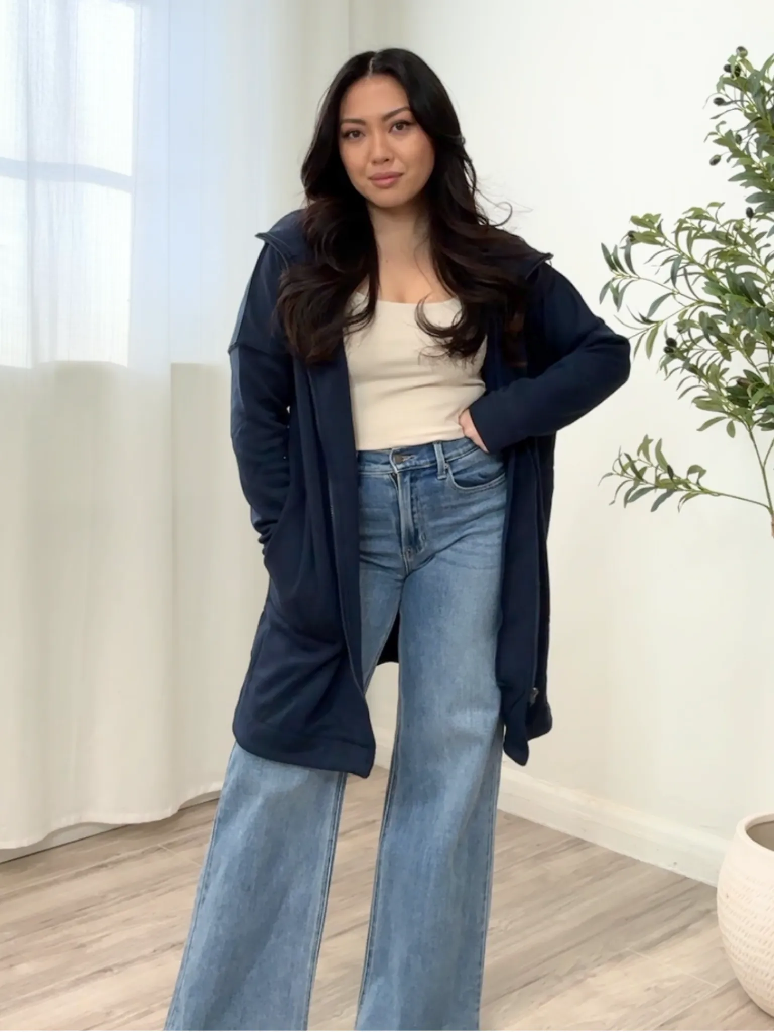 Jenna Zip Fleece Long Cardigan
