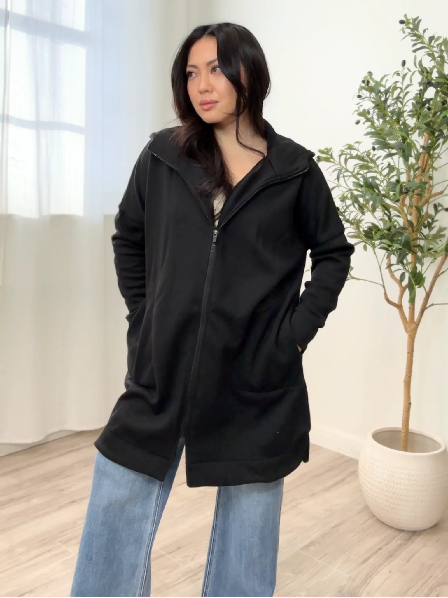 Jenna Zip Fleece Long Cardigan