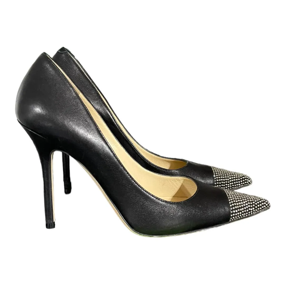 Jimmy Choo Amika Black Studded Cap Toe Pumps Heels Size 39 9 US Black