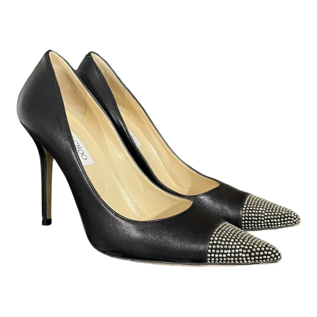 Jimmy Choo Amika Black Studded Cap Toe Pumps Heels Size 39 9 US Black