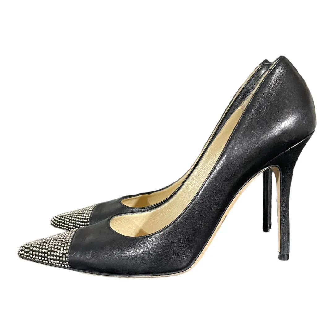Jimmy Choo Amika Black Studded Cap Toe Pumps Heels Size 39 9 US Black