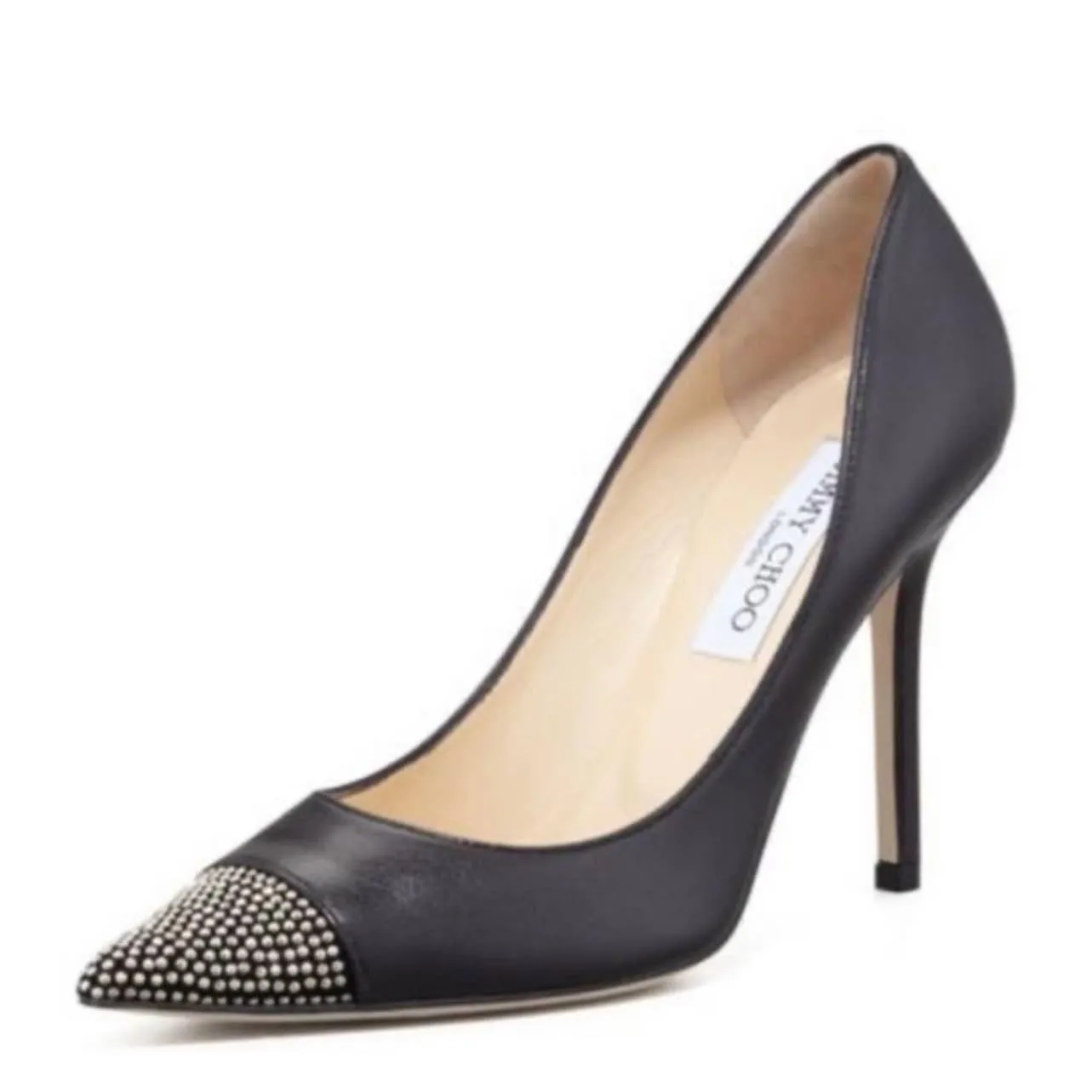 Jimmy Choo Amika Black Studded Cap Toe Pumps Heels Size 39 9 US Black