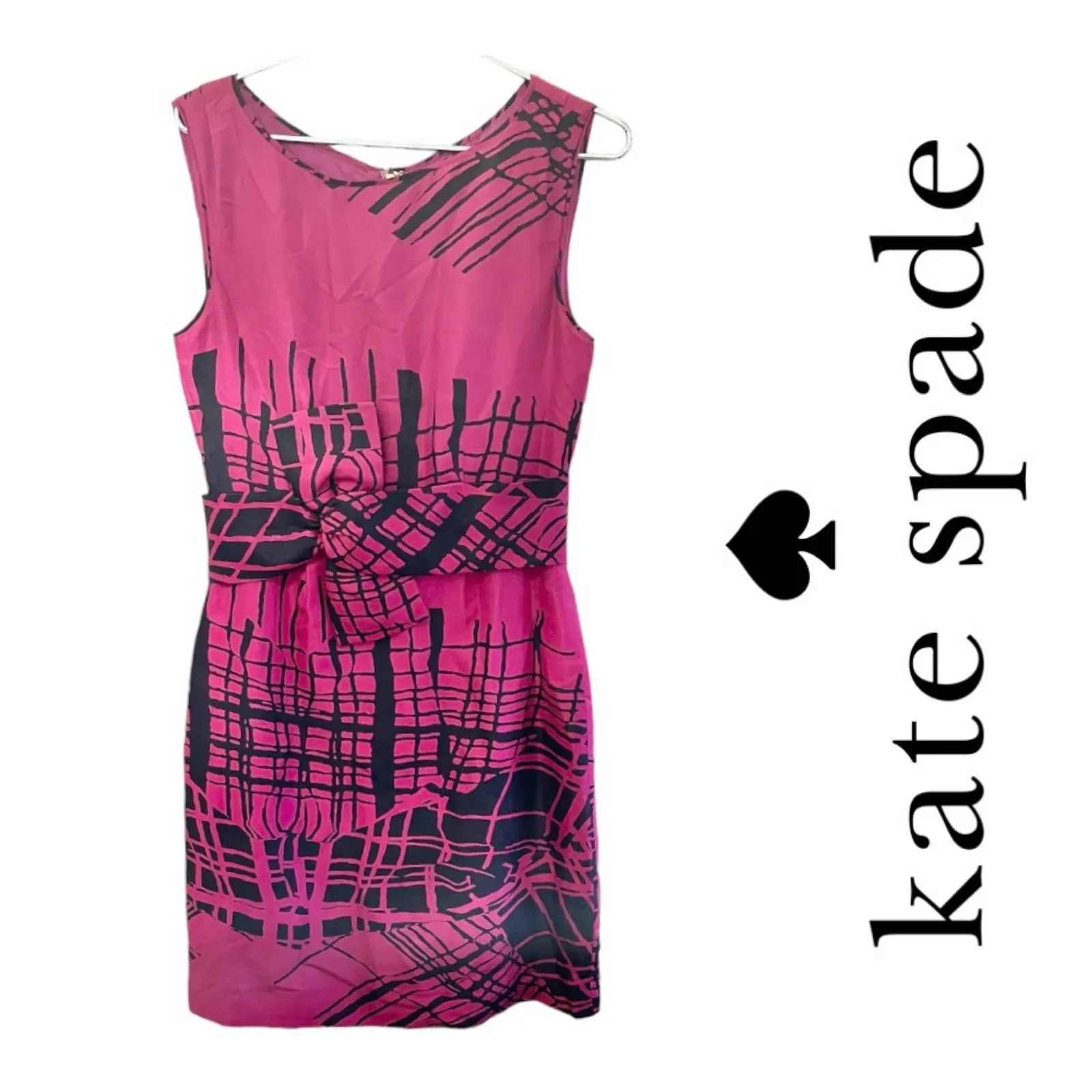 Kate Spade Abstracf Pink Black Bow Sleeveless Dress Size 4