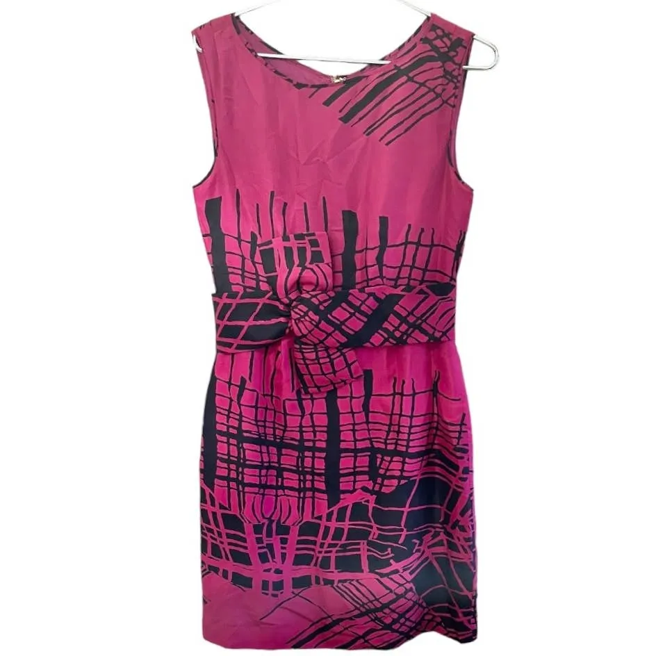 Kate Spade Abstracf Pink Black Bow Sleeveless Dress Size 4