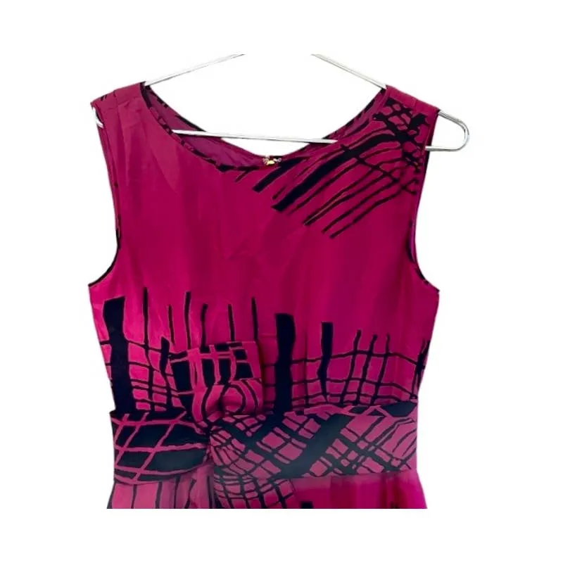 Kate Spade Abstracf Pink Black Bow Sleeveless Dress Size 4