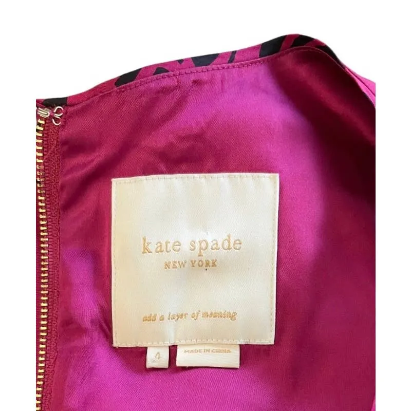 Kate Spade Abstracf Pink Black Bow Sleeveless Dress Size 4