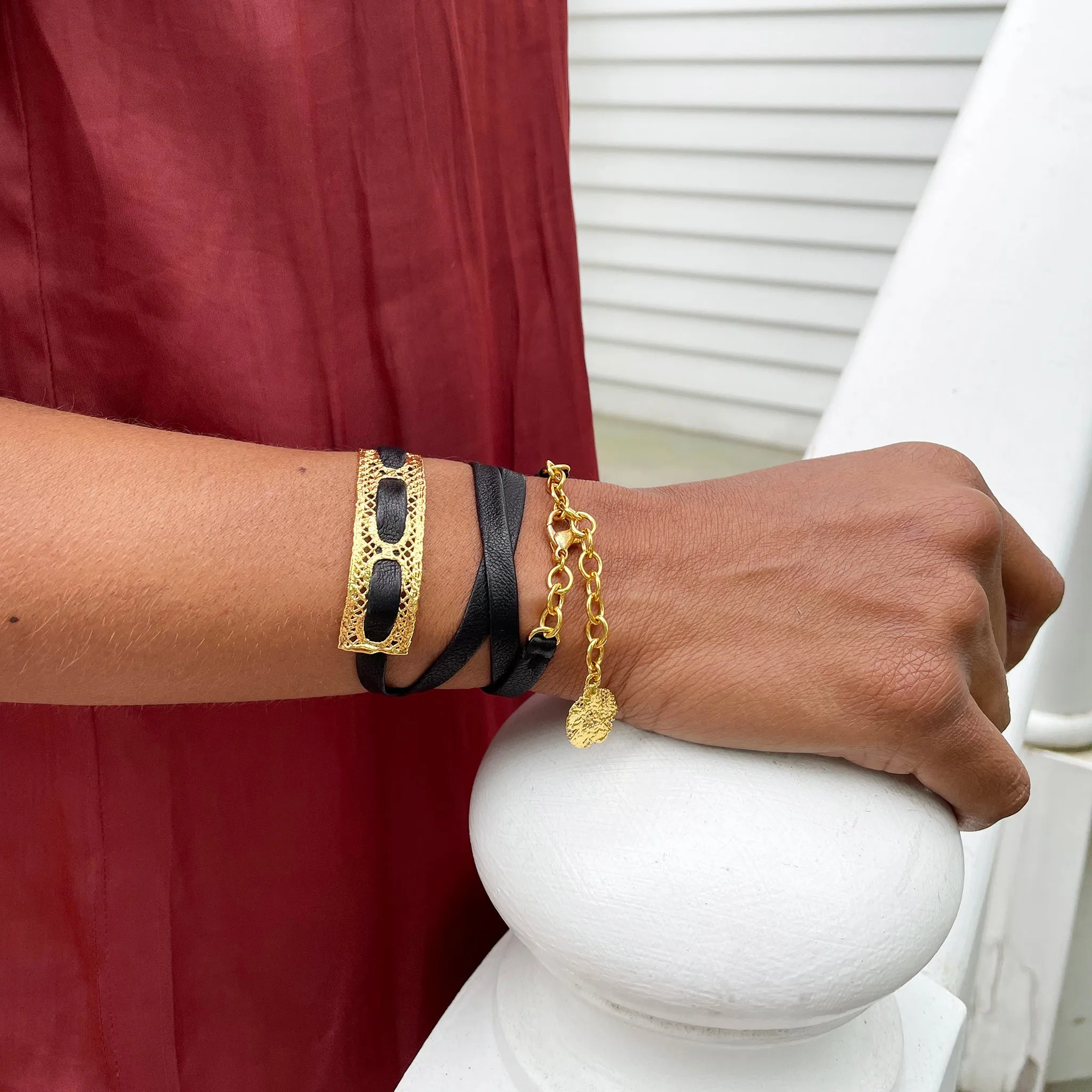 Lucienne - Lace and Leather Wrap Bracelet