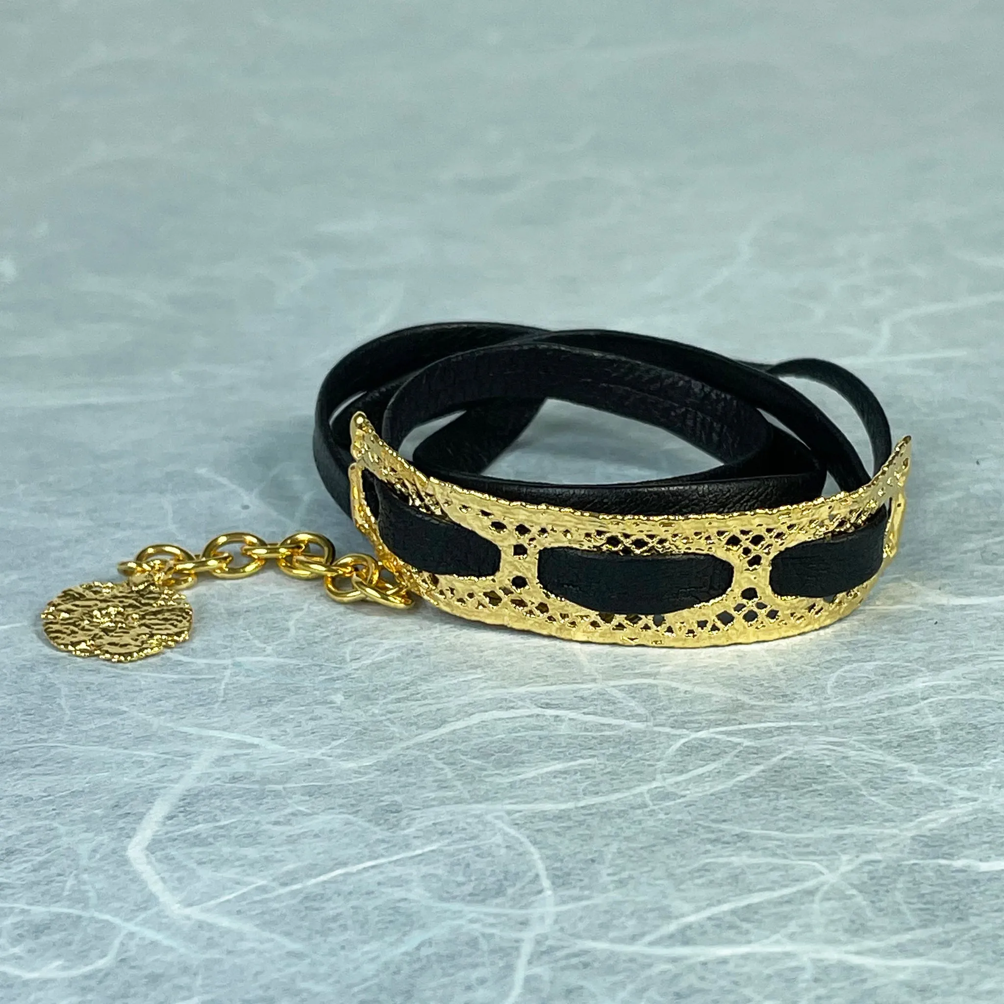 Lucienne - Lace and Leather Wrap Bracelet