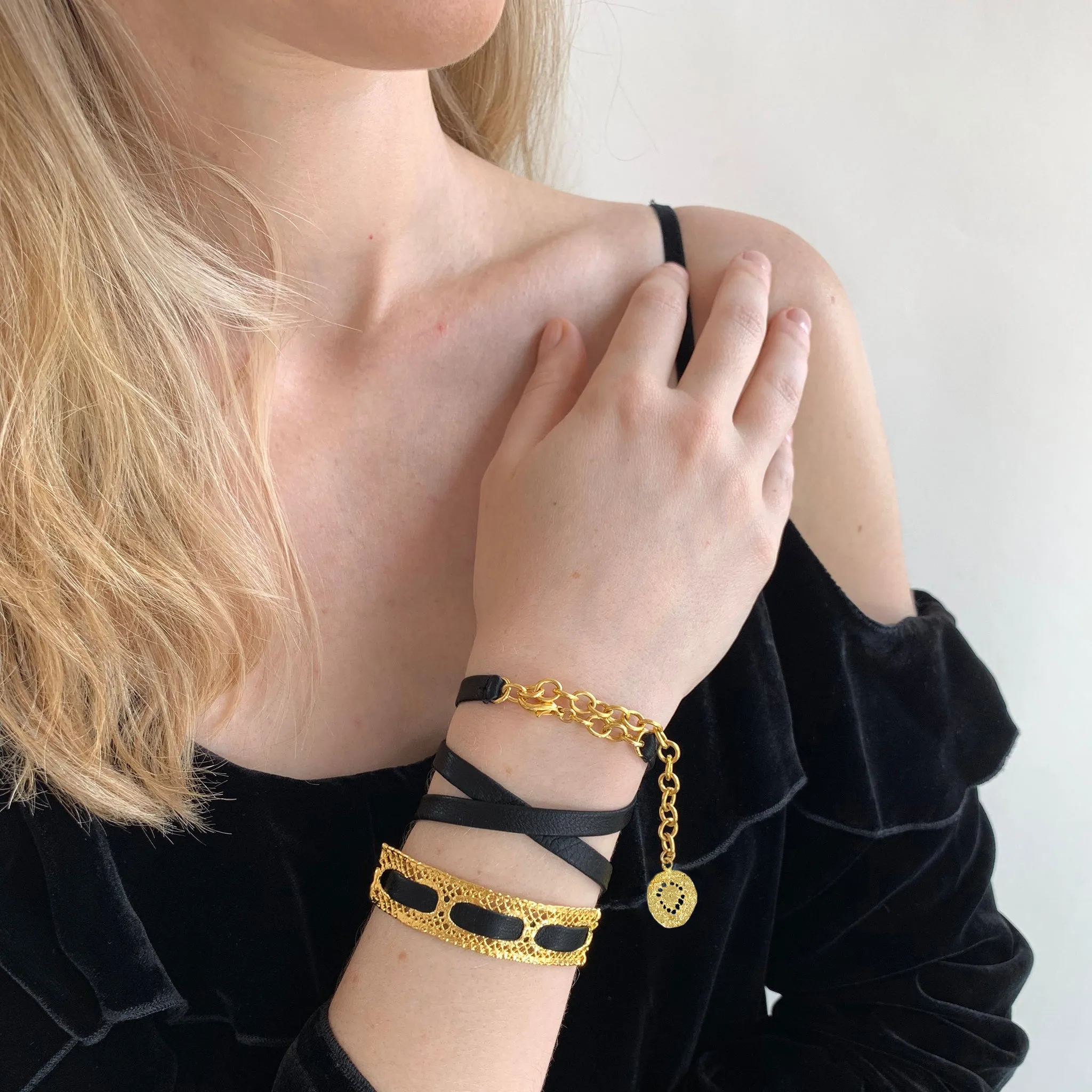Lucienne - Lace and Leather Wrap Bracelet