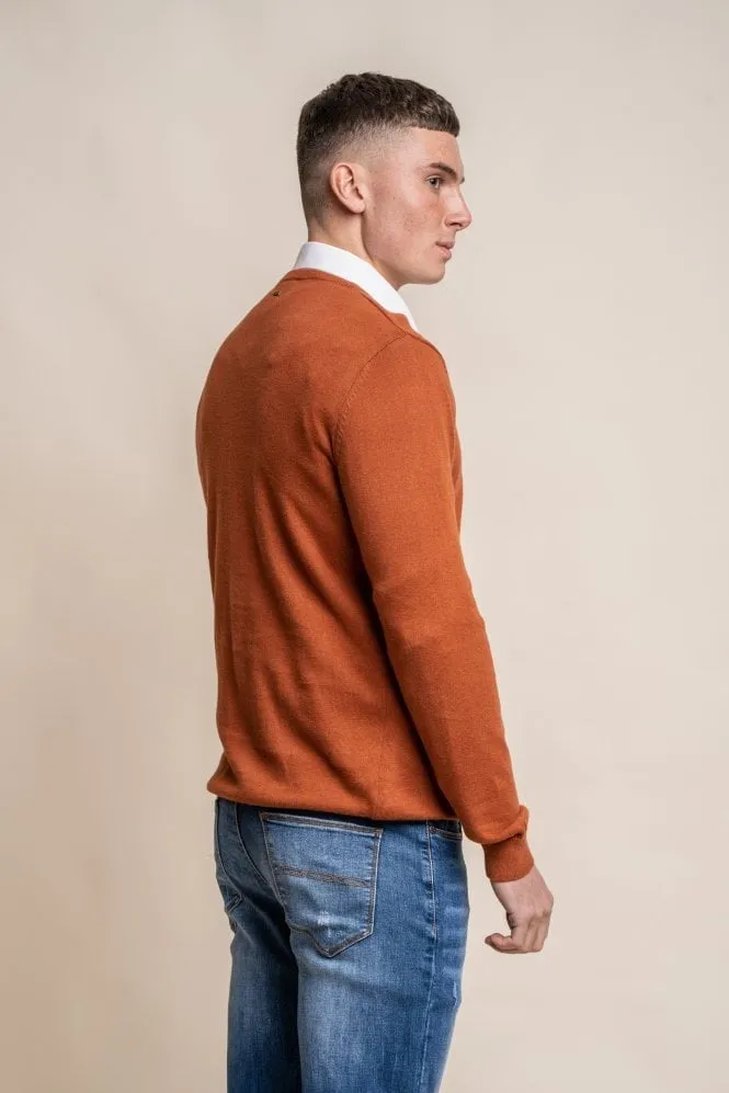 Men's Cotton Slim Fit Crewneck Jumper - Rustic Brick