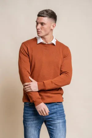 Men's Cotton Slim Fit Crewneck Jumper - Rustic Brick