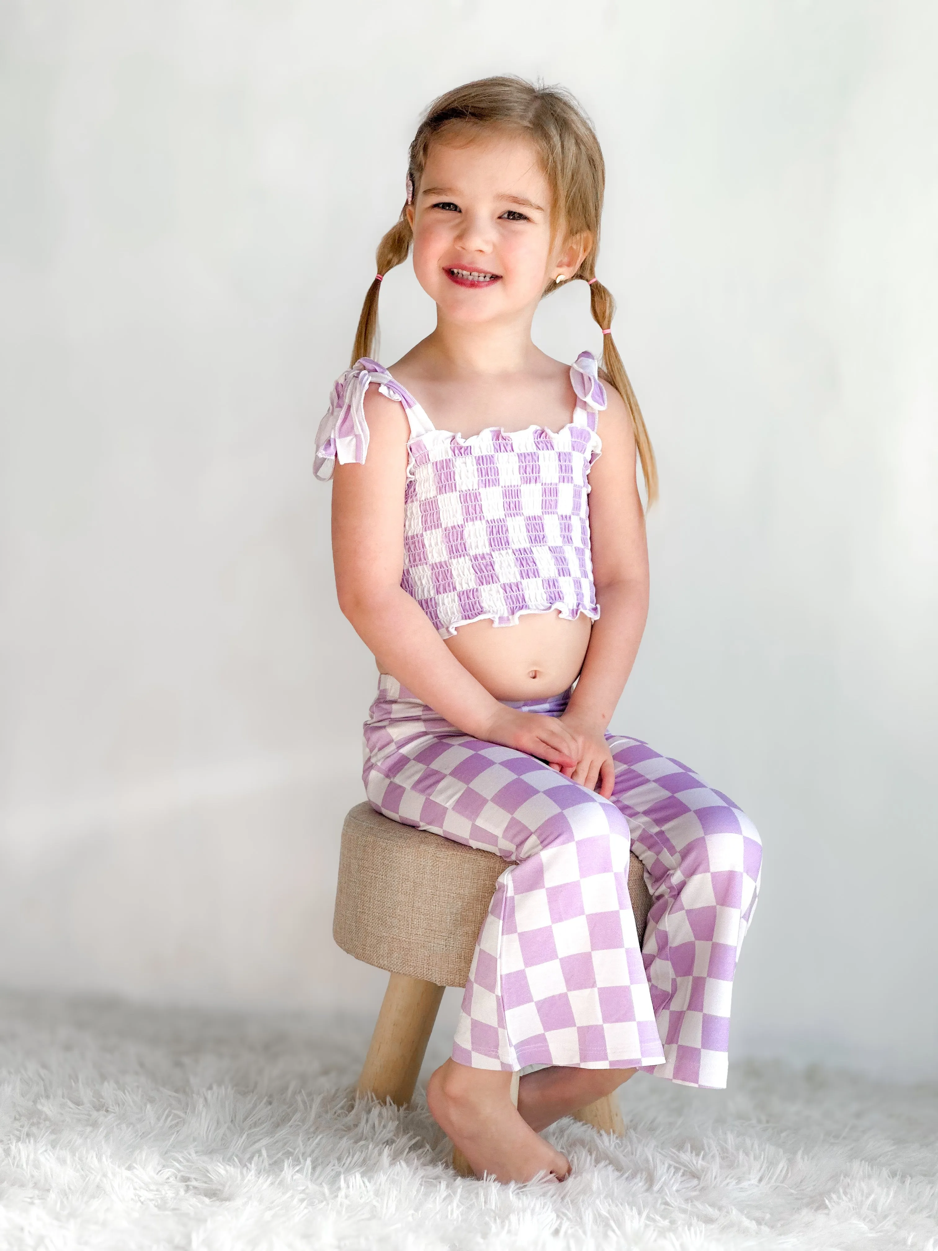 PERIWINKLE CHECKERS DREAM SMOCKED FLARE SET