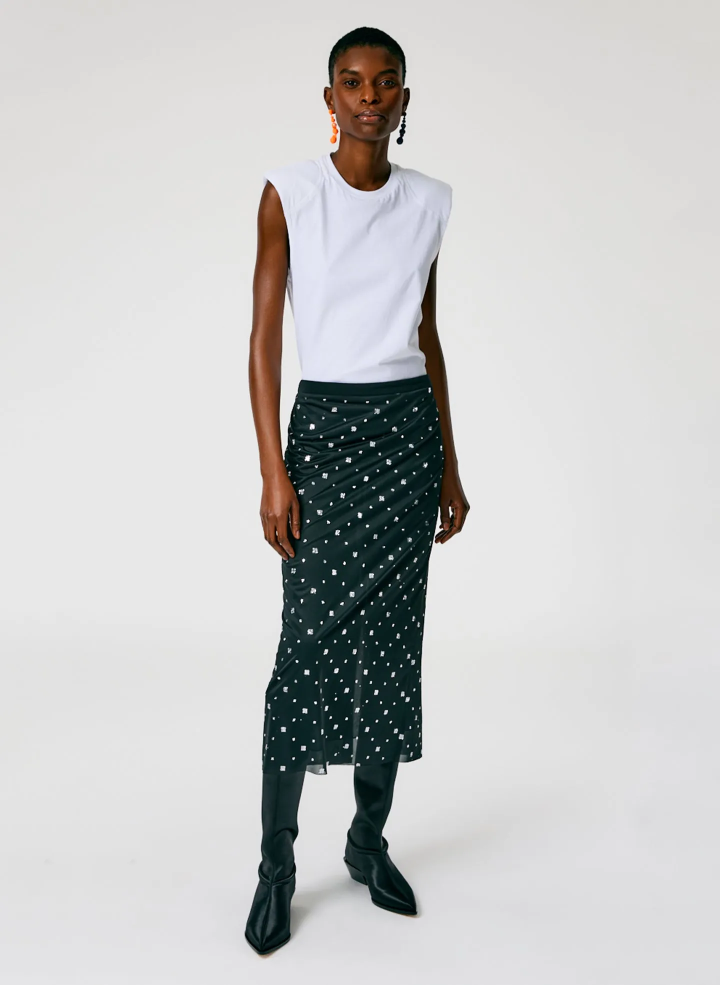 Sheer Metallic Speckle Pencil Skirt