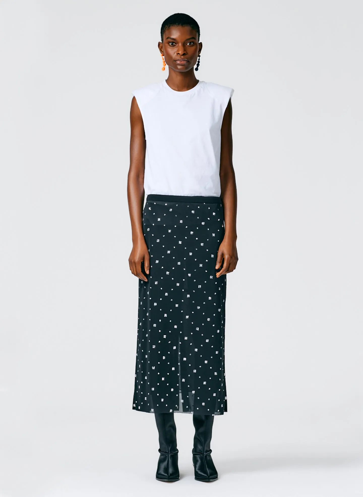 Sheer Metallic Speckle Pencil Skirt