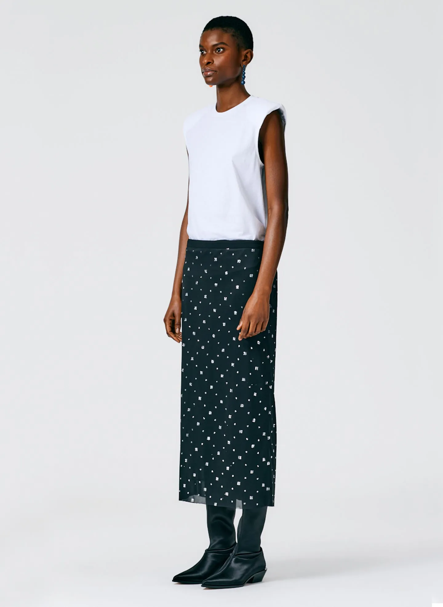 Sheer Metallic Speckle Pencil Skirt