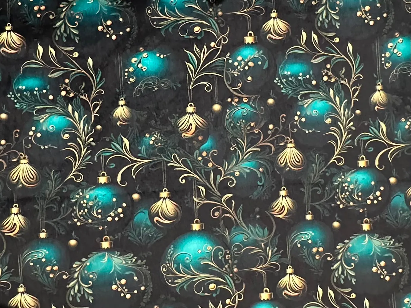 Teal and Gold Christmas Ornaments X-Wide Large 61x77 Spoonflower Quality Minky Blanket with 15x24 Pillcase